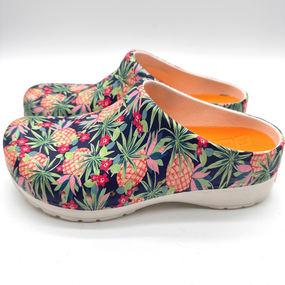 Dansko Kane Pineapple Floral Eva Open Back Clogs Navy Orange Tropical 37/6.5-7 - Picture 4 of 9